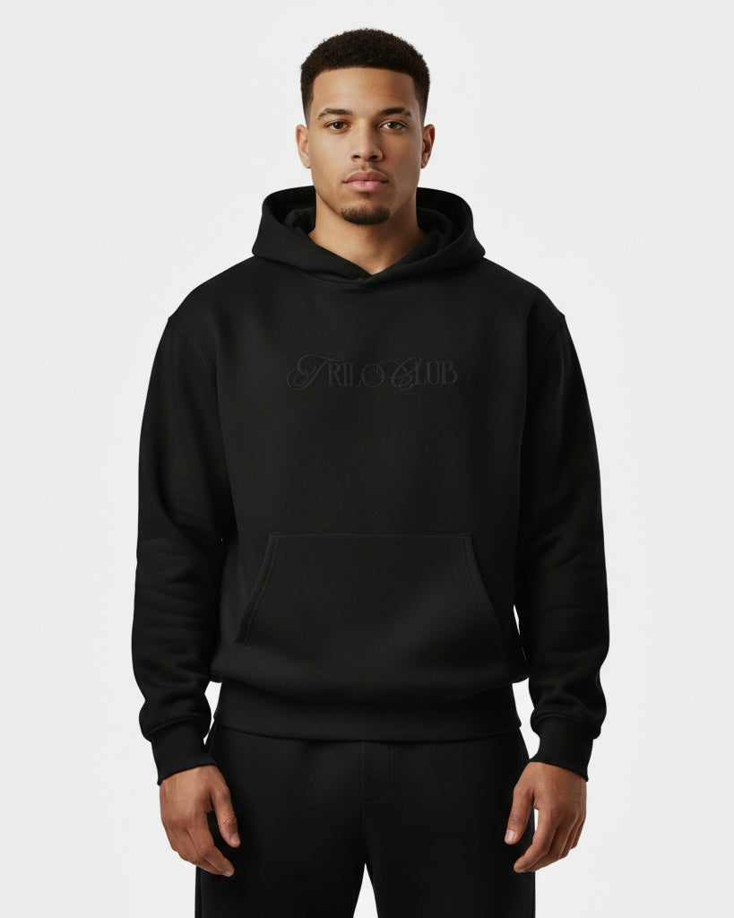 TRILO CLUB BLACK ON BLACK HEAVYWEIGHT HOODIE