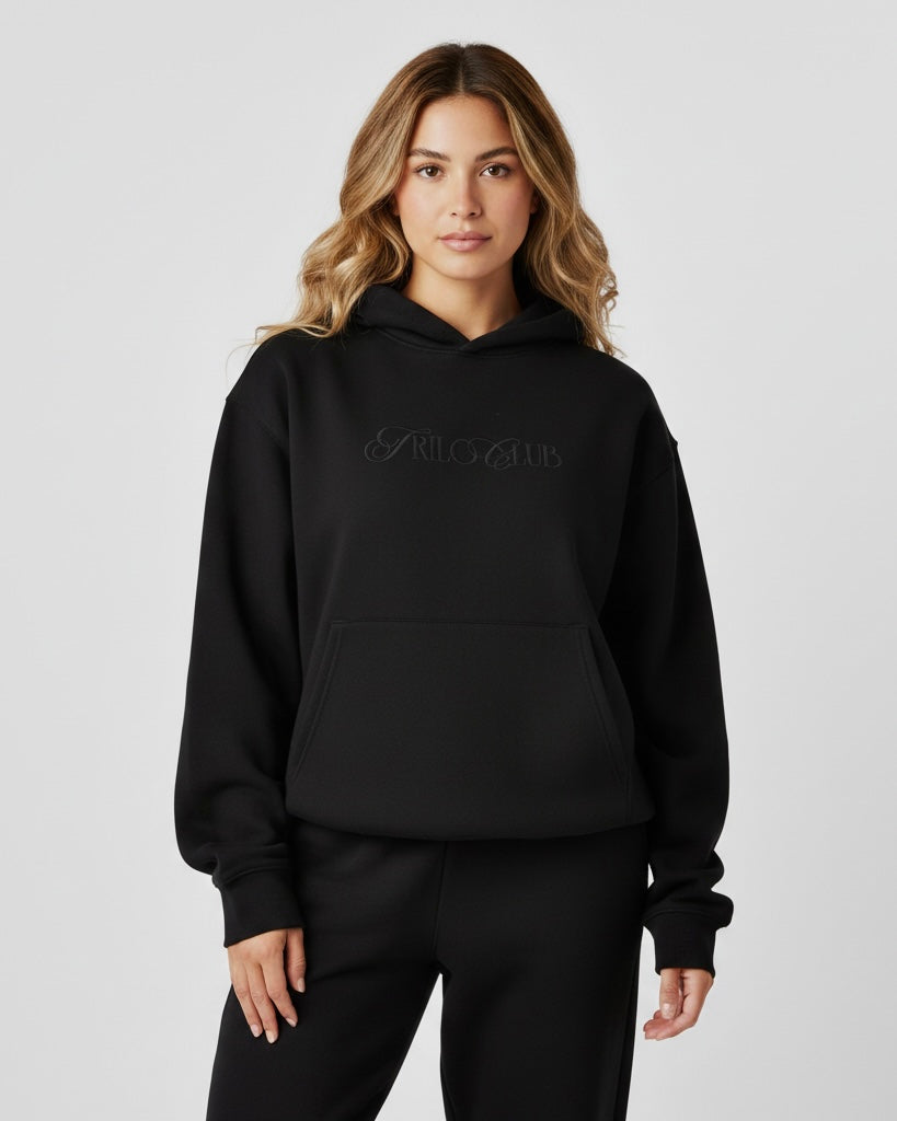 TRILO CLUB BLACK ON BLACK HEAVYWEIGHT HOODIE